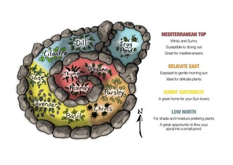 Spiral herb garden The herb spiral is a permaculture gardening method that uses nature to its full potential. Description from pinterest.com. I searched for this on bing.com/images Garden Spiral, Herb Spiral, Spiral Garden, Herb Garden Design, Witch Garden, Kitchen Herbs, Permaculture Gardening, Permaculture Design, Snail Shell