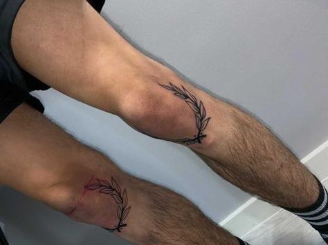 Tattoo knees Wreath Under Knee Tattoo, Laurel Wreath Knee Tattoo, Knee Laurel Tattoo, Greek Leaves Tattoo Knee, Greek Knee Tattoo, Laurel Knee Tattoo, Olive Leaf Tattoo Men, Wreath Knee Tattoo, Under Knee Tattoo Men