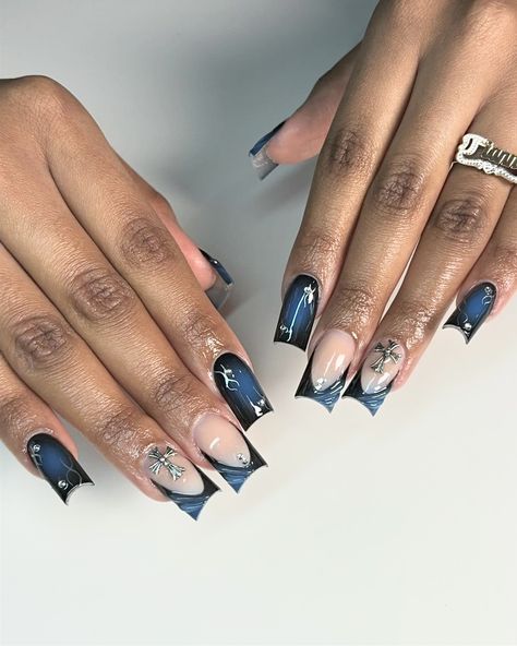 Revenge Nails, Royal Blue Nails, Dark Blue Nails, Punk Nails, Hard Nails, Airbrush Nails, Blue Acrylic Nails, Gel Nails Diy, Work Nails