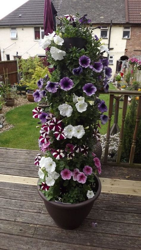 Patio Flower Pots, Small Flower Gardens, Patio Flowers, Flower Tower, Container Gardening Flowers, Tower Garden, Flower Pots Outdoor, Big Garden, Garden Containers