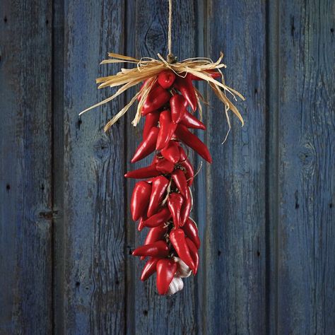 Follow our step by step instructions for making your own chile ristra. They are great for decorating while also drying out your peppers. Chilli Decorations, Dry Peppers, Chile Ristra, Chili Peppers Decor, Dried Red Chili Peppers, Hatch Chiles, Mexican Chili, Dried Chili Peppers, Chile Jalapeño