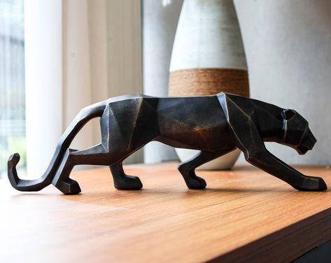 Jaguar Sculpture, Black Panther Statue, Panther Statue, Bookshelf Art, Decor Sculpture, Home Decor Sculptures, Objects Design, Black Panther, Handmade Decorations