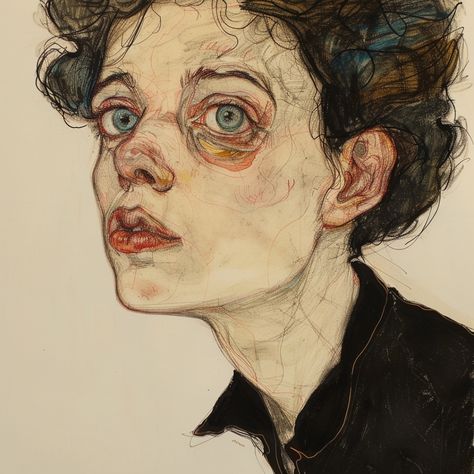 Drew self portraits as if Egon Schiele had drawn me👀 Egon Schiele Drawings, Art Alevel, A Level Art Sketchbook, Link Art, Egon Schiele, Expressionist Art, A Level Art, Surreal Art, Portrait Drawing