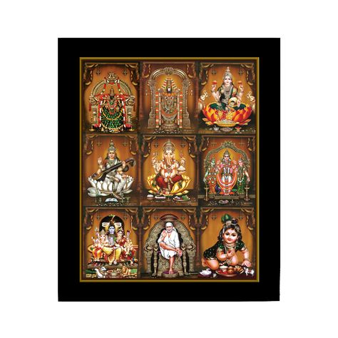 Pooja Photo Frames, Gods Photo Frames, Bala Krishna, God Photo Frames For Pooja Room, Multiple Photo Frames, Silver Photo Frames Of God, 5 Hindu Gods In One Photo Frame, Pooja Unit, Janmashtami Decoration