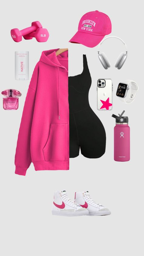 #outfitinspo #workout #beauty #pink #pinkaesthetic #nike #workoutfit #activewear #apple #girlpower #fitinspo #fitcheck Pink Leggings Gym Outfit, Gym Fit Inspo Winter, Workouts Outfits Women, Pink Nike Outfits For Women, Colorful Sporty Outfits, Cute Workout Outfits Aesthetic, Pink Sporty Outfits, Pink Running Outfit, Pink Nike Outfit