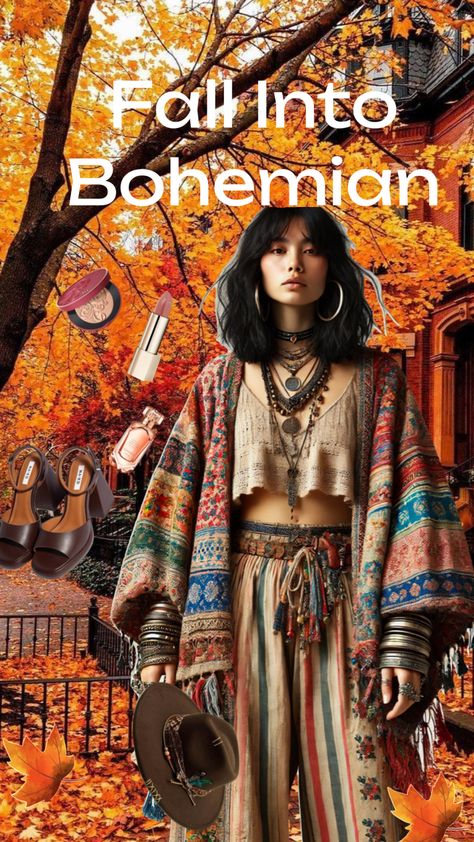 Fall into bohemian #wallpapercollage #wallpaper #boho #fall #popular #fashion #fashinspo Outfit Bohemio, Clothing Collage, Boho Hippie Outfits, Boho Fall Outfits, Wallpaper Boho, Winter Boho, Boho Fall, Popular Fashion, Kimono Style