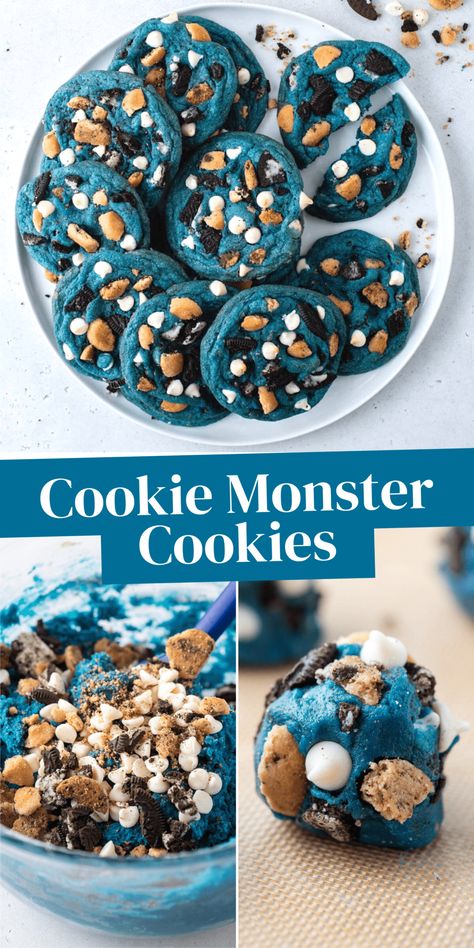 Cookie Recipes Monster Cookies, Cookie Monster Chocolate Chip Cookies, Cookie Recipes For Halloween, Dessert Ideas For Family Gathering, Large Soft Cookies, Cookie Monster Cheesecake Cups, Cookie Mix Ins, Cookie Recipes Unique Easy, Good Cookies To Make