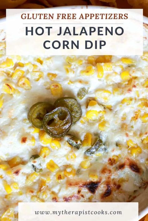 HOT CORN DIP with cream cheese and jalapenos! This is the best gluten free corn dip ever, has just 7 ingredients, and is done in under an hour. The ingredients are simple to keep on hand, meaning you can mix up spicy corn dip anytime you need a quick and easy appetizer dip! Spicy Corn Dip, Jalapeno Corn Dip, Dip Video, Cheesy Corn Dip, Hot Corn Dip, Cream Cheese Corn, Corn Dip Recipes, Chile Jalapeño, Thanksgiving Appetizer Recipes