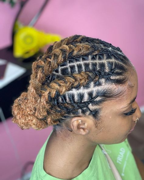 Locs Straight Back, Straight Backs On Locs, Loc Straight Backs, Simple Locs Hairstyles, Loc Styles For Swimming, Straight Back Loc Styles, Loc Cornrows, Loc Cornrow Styles, Loc Styles Women