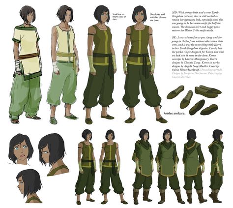 Legend Of Korra Clothing Style, Legend Of Korra Clothes, Korra Character Sheet, Earth Nation Clothes, Atla Character Design, Legend Of Korra Concept Art, Earth Bender Clothes, Korra Concept Art, Earthbender Clothes