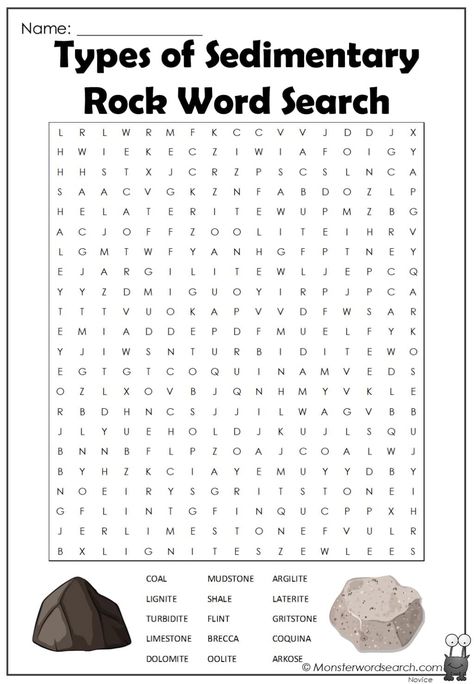 Sedimentary Rock Activities, Science Word Search, Types Of Rocks, Team Word, Kids Word Search, Beach Words, Word Search Puzzles Printables, Free Printable Word Searches, Unscramble Words