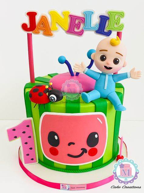 Coco Melon 1st Birthday Cake, Cocomelon Second Birthday Ideas, Cocomelon Watermelon Cake, Cake Cocomelon Theme, Cocomelon First Birthday Cake, Cocomelon Party Ideas For Girl 1st, Cocomelon Cake Ideas For Boy, 1st Birthday Cake Ideas For Boys, Cocomelon Party Cake