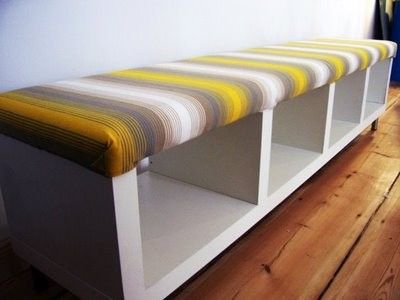 Another pinner says: IKEA shelf turned bench. I just bought one and am debating if I should cover it for a bench in my classroom or leave it normal on top so I can put book baskets on it.   Good ideas! Bookshelf Bench, Ikea Bookcase, Ikea Bookshelves, Ikea Lack, Ikea Shelves, Ikea Hackers, Best Ikea, Ikea Furniture, Ikea Hacks