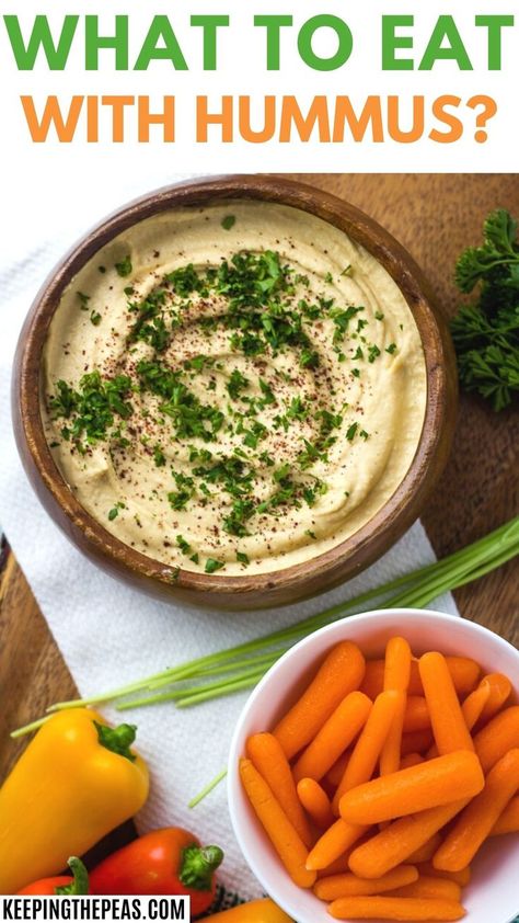 Bowl of hummus in wood bowl with side of vegetables. Hummus And Vegetables, Hummus Recipes Healthy, Hummus With Veggies, Hummus Side Dish, Veggies With Hummus, Hummus And Crackers, What To Eat With Hummus Snacks, Hummus Uses, What To Dip In Hummus