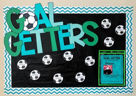 Goal Setting Bulletin Board Elementary, Testing Bulletin Board Ideas, Soccer Bulletin Board, Data Bulletin Boards, Testing Bulletin Boards, Team Bulletin Board, Goal Setting Bulletin Board, Honesty Lesson, Football Bulletin Boards