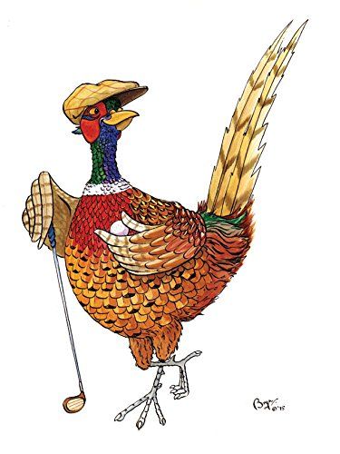 "Pheasant off course" funny shooting, golfing greeting card by Bryn Parry. Large A5 size, blank on the inside, cellophane wrapped with envelope. Pheasant dressed to play golf cartoon image. Bryn Parry http://www.amazon.co.uk/dp/B00OBR97GQ/ref=cm_sw_r_pi_dp_gyRrub0DY0FYV Golf Cartoon, Cottage Illustration, Golf Birthday Cards, Dog Greeting Cards, Cartoon Image, Golf Design, Golf Birthday, Cellophane Wrap, Cartoon Images