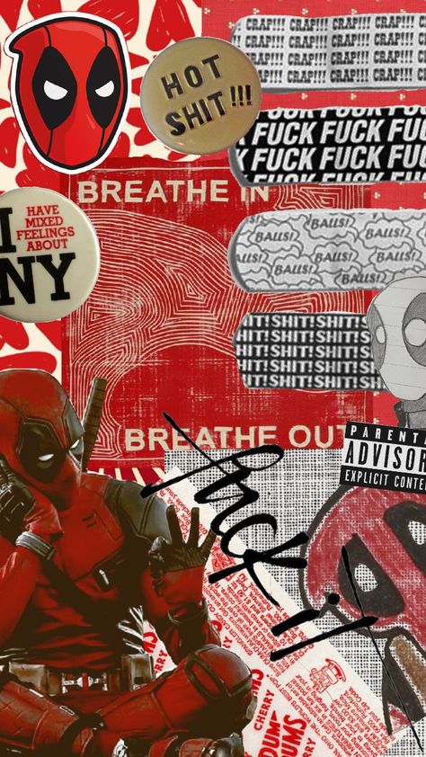 #deadpool #marvel #mcu Deadpool Desktop Wallpaper, Desktop Wallpaper Collage, Moodboard Deco, Deadpool Marvel, Deadpool Wallpaper, Wallpaper Collage, Spiderman Comic, Mixed Feelings, Breath In Breath Out