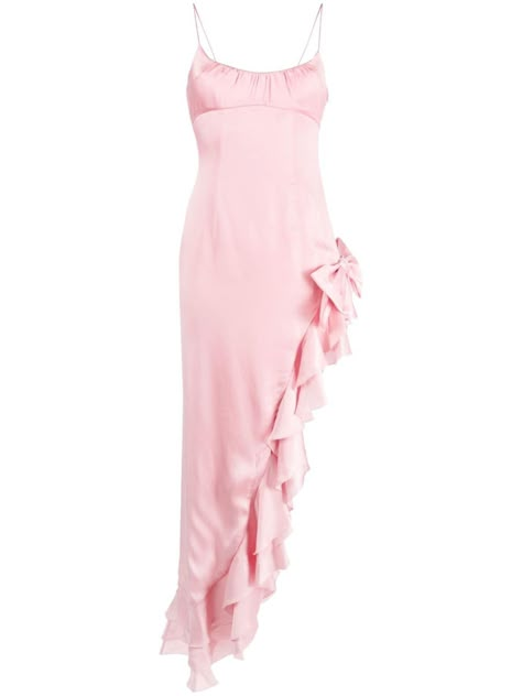 Fairytale Cocktail Dress, Alessandra Rich Dresses, Fairycore Dresses, Rich Clothes, Midi Dress Pink, Pink Silk Dress, Asymmetrical Midi Dress, Gathered Neckline, Alessandra Rich