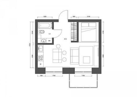 4 Super Tiny Apartments Under 30 Square Meters [Includes Floor Plans] Design Casa Piccola, Small Apartment Plans, Studio Apartment Floor Plans, Mini Apartments, Small Floor Plans, Micro Apartment, Apartment Floor Plan, Small Apartment Design, Tiny Apartments