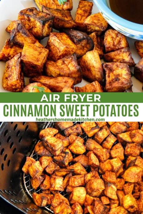 Cinnamon Sweet Potatoes, Sweet Potato Side Dish, Sweet Potato Sides, Sweet Potato Cinnamon, Cubed Sweet Potatoes, Air Fried Food, Air Fryer Oven Recipes, Stuffed Sweet Potato Healthy, Sweet Potato Breakfast