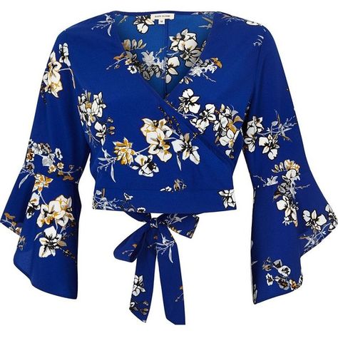 River Island Blue floral print wrap crop top ($56) ❤ liked on Polyvore featuring tops, blue floral top, wrap front top, bell sleeve crop top, floral tops and crop top Turtleneck Crop Top Outfit, Bralet Tops, Bell Sleeve Crop Top, Floral Print Crop Top, Island Blue, Blue Floral Top, Blue Floral Blouse, Wrap Crop Tops, Wrap Shirt