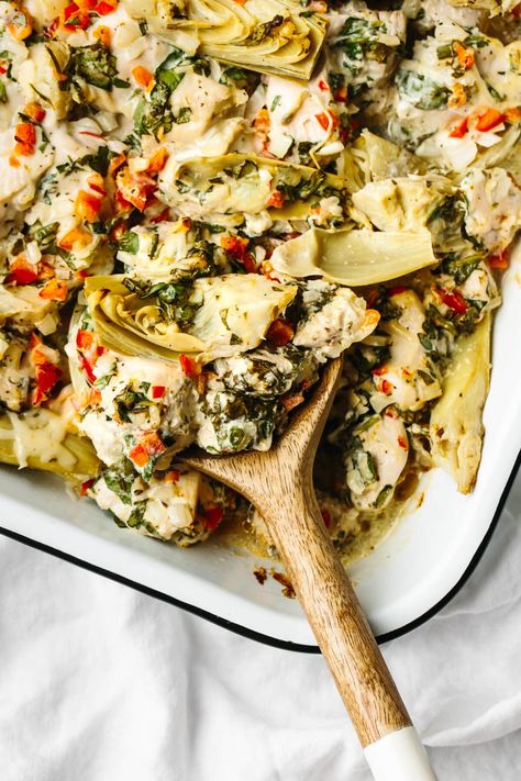 This spinach artichoke chicken bake recipe is an easy and healthy dinner idea that double duties as the perfect meal prep recipe! Spinach Artichoke Chicken Bake, Artichoke Chicken Bake, Chicken Bake Recipe, Chicken Artichoke, Spinach Artichoke Chicken, Artichoke Chicken, Artichoke Recipes, Chicken Bake, Spinach Artichoke