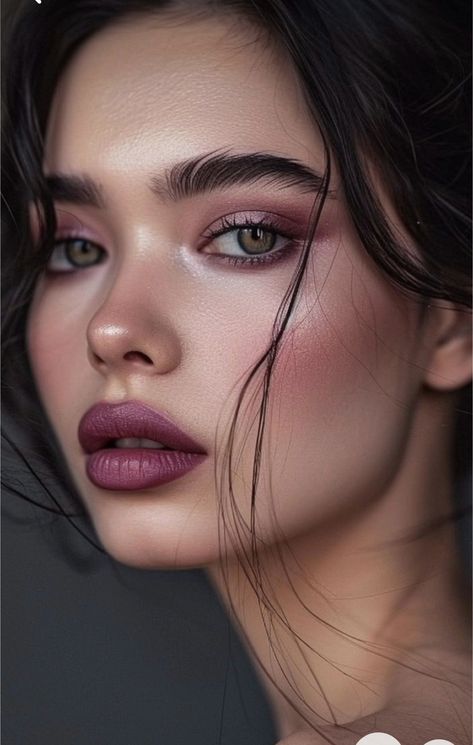 Purple Bridal Makeup For Green Eyes, Plum Lips Natural, Plum Eyeshadow Looks, Plum Makeup Look, Berry Makeup Look, Berry Eyeshadow, Makeup Beauty Hacks, Bridal Makeup For Green Eyes, Plum Makeup