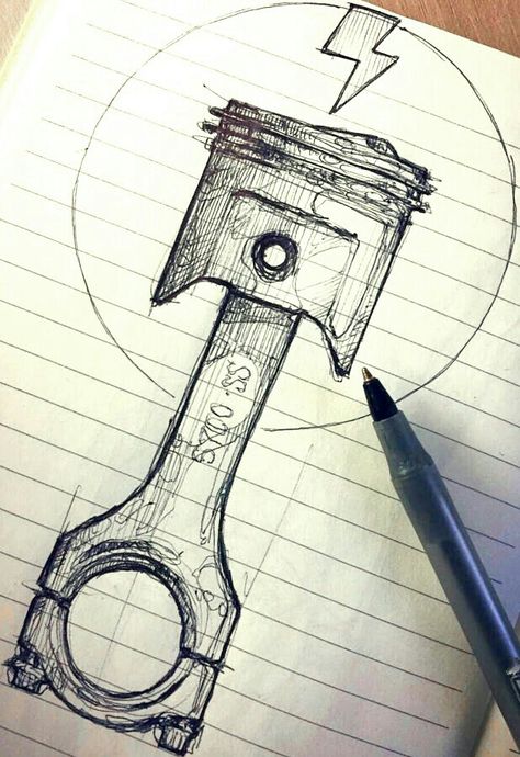 Rod and Piston sketch by Chris Piscitelli Mechanic Drawing Sketches, Piston Tattoo Design, Mx Tattoo, Clay Tattoo, Piston Drawing, Piston Tattoo, Hot Rod Tattoo, Art Sub Lessons, Fiat Mobi