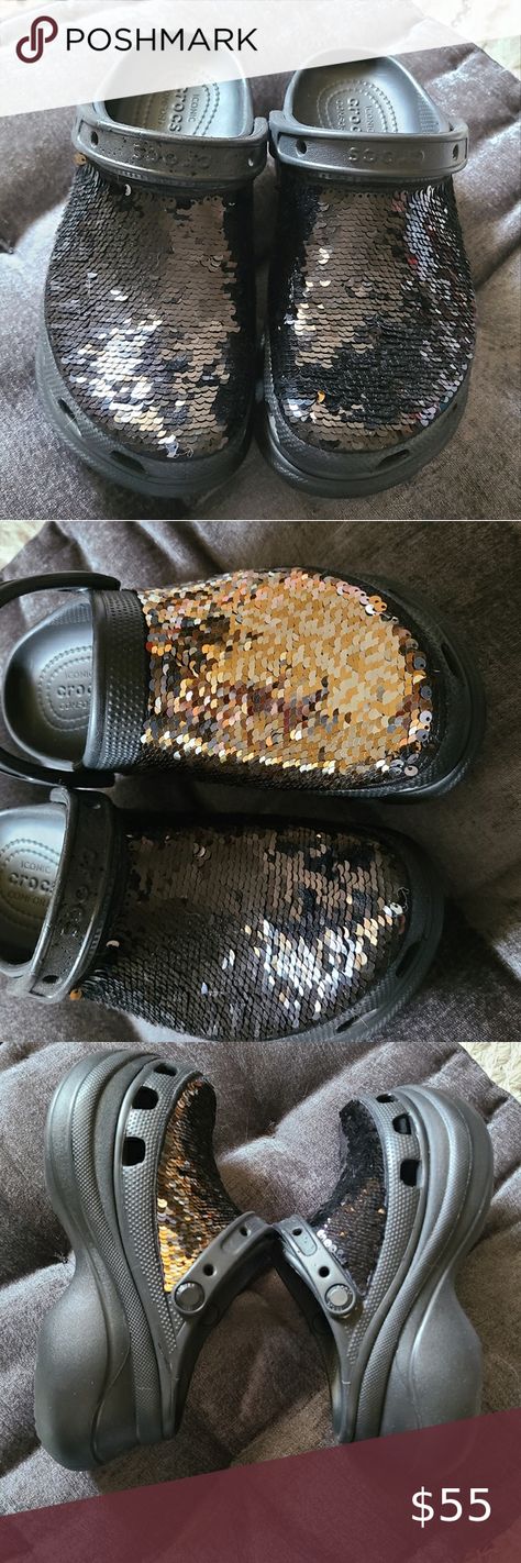 Classic Croc Bae Sequin Clogs Croc Bae, Crocs Bae Clogs, Crocs Bae, Crocs Shoes, Dansko Professional Clog, Black Sequins, Clogs, The House, Sequin