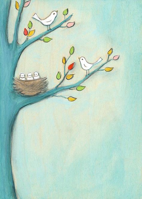 .vida Turquoise Wall Art, Oopsy Daisy, Baby Birds, Bird Canvas, 수채화 그림, Bird Wall Art, The Nest, Art Drawings For Kids, Free Quilting