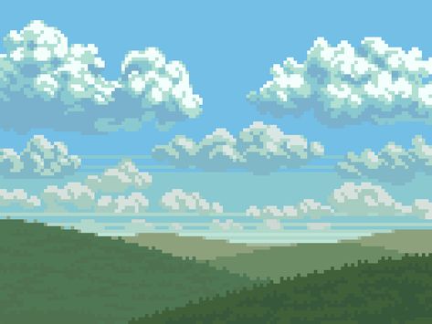 Pixelblog - 11 - Landscape Pixeling Pixel Pals Background, Pixel Background Landscape, Blue Pixel Aesthetic, 8 Bit Landscape, Pixel Game Background, Nature Pixel Art, Pixel Art Nature, Sky Pixel Art, Pixel Art Scenery