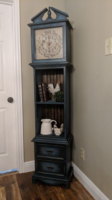 Repurposed Grandfather Clock, Grandmother Clock, Junk Drawers, Diy Furniture Renovation, Furniture Renovation, Grandfather Clock, Funky Furniture, Funky Painted Furniture, Clock Decor