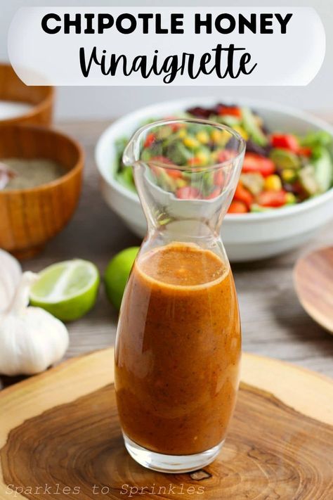 Chipotle Honey Vinaigrette Copycat Recipe - Sparkles to Sprinkles Hot Honey Vinaigrette Dressing, Vinegrette Salad Dressing, Vinegrette Recipe, Chipotle Vinaigrette Dressing, Chipotle Honey Vinaigrette, Chipotle Dressing Recipe, Chipotle Salad Dressing, Chipotle Copycat Recipes, Chipotle Vinaigrette