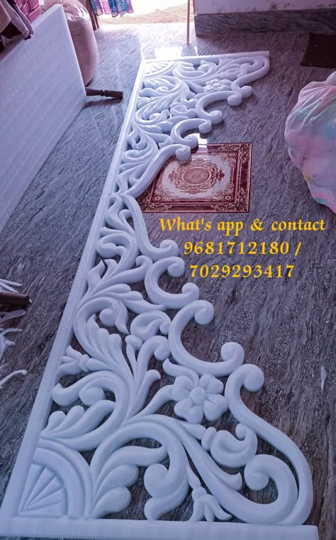 Material :- Hitlon ( Fom ) Contact - 9681712180 / 7029293417 Thermocol Design, House Pillar Design, Thermocol Craft, 3d Wall Art Sculpture, Styrofoam Art, Foam Carving, Jaali Design, Wall Stencil Patterns, Ganapati Decoration