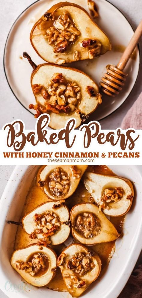 This baked pears recipe only uses four ingredients and is a sweet and easy breakfast or dessert idea! Serve these delicious baked pears with honey, pecans & cinnamon from the oven by themselves or with a spoonful of yogurt or a scoop of ice cream. #easypeasycreativeideas #recipes #dessert #breakfast #bakedpears #baked #fruit #fruitdesserts #fruitrecipes #easydessert #dessert #desserts #dessertidea #pears #pecans #cinnamon #honey Baked Pears Recipe, Honey Pecans, Pear Dessert Recipes, Pear Dessert, Scoop Of Ice Cream, Baked Pears, Cinnamon Pecans, Cinnamon Honey, Dessert Breakfast