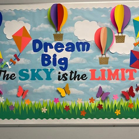 Teachers School Bulletin Board / Back to School /the Sky is - Etsy Soft Board Decoration, Kindergarten Bulletin Boards, Summer Bulletin Boards, Spring Bulletin, School Board Decoration, Spring Bulletin Boards, Preschool Bulletin, Preschool Bulletin Boards, Classroom Board