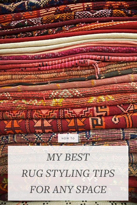 My Best Rug Styling Tips — AKA How To Look Like You Know What You're Doing! #homedecor #rugs #layeredrugs #moroccanrugs #persianrugs #vintagerugs #turkishrugs #stylingtips Layered Rugs Living Room Boho, Rug In Small Bedroom, Rug Styling, Eco Friendly Bedding, Rug Tape, Moroccan Home, Boho Rugs, Marrakesh Morocco, Affordable Rugs