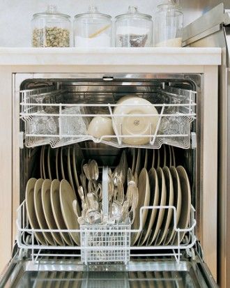 Loading the DishwasherWhen using the dishwasher, put heavy-duty wash jobs on the bottom rack, delicate dishes and glassware on the upper rack. Don't place items over the prongs on the upper rack but use the prongs to hold glasses and mugs in place. Housekeeping Ideas, White Vinegar Cleaning, Cleaning Your Dishwasher, Organization Design, The Dishwasher, Dish Washer, Dish Racks, Rack Design, Dishwashers