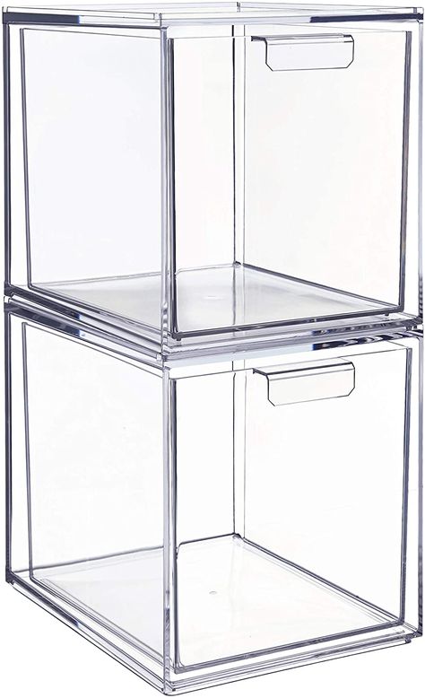 AmazonSmile: STORi Audrey Stackable Cosmetic Organizer Drawers 6-3/4" Tall | Set of 2 Clear: Home & Kitchen Organize Cosmetics, Organizer Drawers, Clear Plastic Storage Containers, Palette Organizer, Clear Bins, Stackable Bins, Makeup Containers, Office Supply Organization, Organized Living