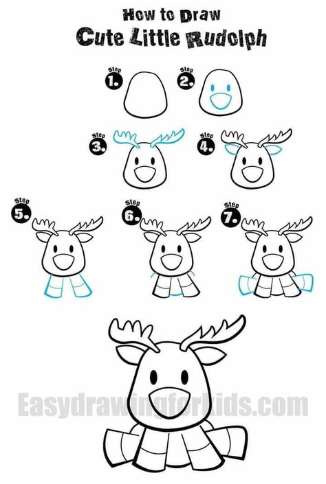 Easy Draw Reindeer, Simple Doodles Christmas, Christmas People Drawings, How To Draw Cute Christmas Things, Cute Easy Christmas Doodles, Christmas Doodles Reindeer, Easy Doodle Art Christmas, Christmas Deer Drawing Easy, Christmas Drawing Reindeer