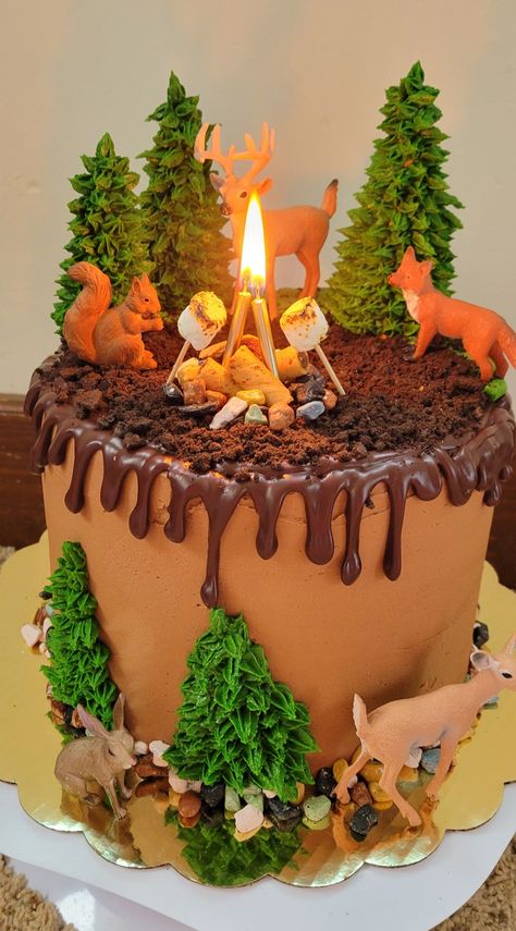 Camping Theme Cakes, Camping Birthday Cake, Campfire Cake, Fire Cake, Nature Cake, Camping Cakes, Camping Theme Birthday, Hunting Cake, Forest Birthday Party