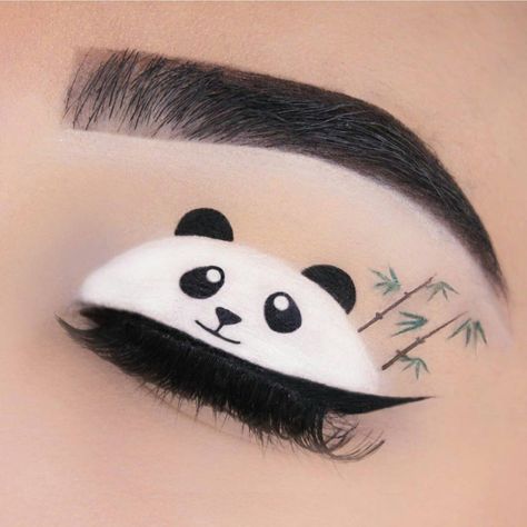 Panda Eyes Makeup, Panda Makeup Cute, White Kajal, Artistic Eyeshadow, Panda Makeup, Eyeliner Maybelline, Eyeshadow Green, Eyeshadow Designs, Black Liquid Eyeliner