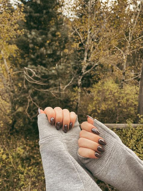 chocolate brown nails for fall Hailey Beiber Nails Brown, Nails Chocolate Brown, Fall Nail Inspo, White Chrome, Fall Nail, Fall Nails, Chocolate Brown, Nail Inspo, Engagement Rings