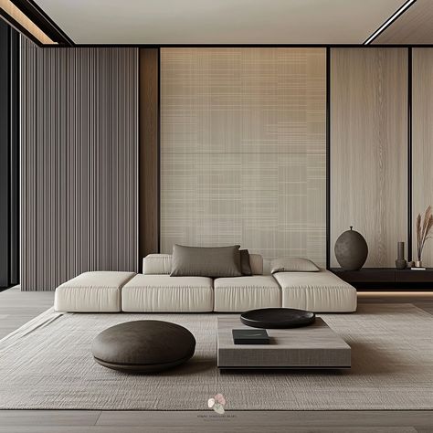 “Serene modernism” This Japandi design embodies a perfect fusion of Japanese minimalism and Scandinavian functionality, showcasing a serene and balanced aesthetic. The use of natural materials, such as light wood and soft fabrics, along with clean, geometric lines, creates a harmonious atmosphere. The neutral palette of soft beiges and earthy tones, combined with low-profile furniture, enhances the sense of calm and tranquility. Subtle textures and carefully chosen decor elements add depth a... Japandi Wood Texture, Japandi Style Home, Japandi House, Balanced Aesthetic, Japandi Home Decor, Neutral Interior Design, Banquette Seating In Kitchen, Japandi Interior Design, Japandi Interiors