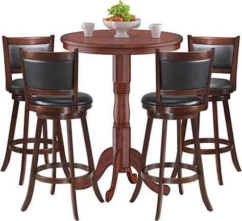 Amazon.com - Giantex 5 Pcs Pub Table Set, Wooden Pub Pedestal Side Table w/Stable Base, 360 Degrees Swivel Bar Stool, Modern Round Bar Table and Stools for Living Room Small Space Restaurant Dining Room (5) - Table & Chair Sets Round Bar Height Table, Round Bistro Table, Pub Table And Chairs, Chaise Restaurant, Bistro Table Set, Round Bar Table, Kitchen Bar Table, Bar Dining Table, Bar Stool Seats