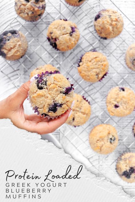 Blueberry Muffins With Protein Powder, Protein Powder Blueberry Muffins, Blueberry Muffins Protein, Protein Powder Greek Yogurt, Muffins Easy Recipe, Protein Breakfast Muffins, Protein Powder Muffins, Greek Yogurt Blueberry, High Protein Muffins