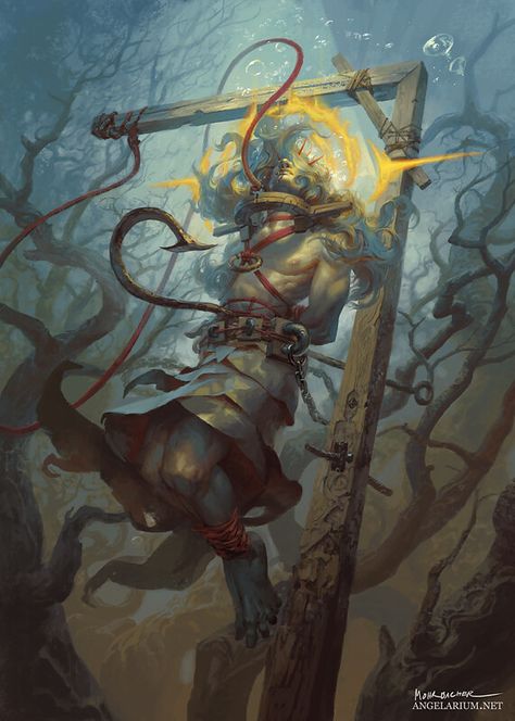 Artstation Illustration, Peter Mohrbacher, Hanged Man Tarot, Hanged Man, Angel Tarot, The Hanged Man, Image Painting, Art Appreciation, Traditional Paintings