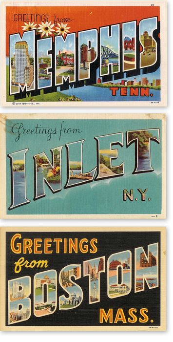 wordsandeggs: Vintage large-letter linen postcard greetings, via Uppercase. Greeting From Postcard, Greetings From Postcard Design, Attention Background, Greetings From Postcard, Postcard Design Inspiration, Greetings From, Postcards Inspiration, Spot Illustration, Vintage Postcards Travel