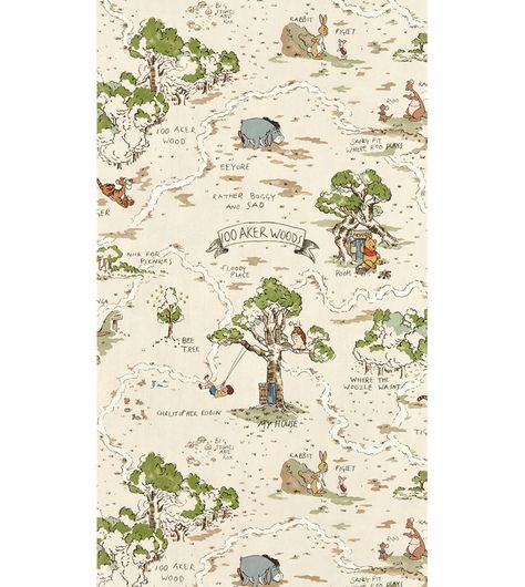 Sanderson Hundred Acre Wood Wallpaper | Perigold 100 Acre Woods Nursery, Winnie The Pooh Map, Winnie The Pooh Background, Winnie The Pooh Wallpaper, Painted Map, Pooh Wallpaper, Width Wallpaper, 100 Acre Wood, Winnie The Pooh And Friends