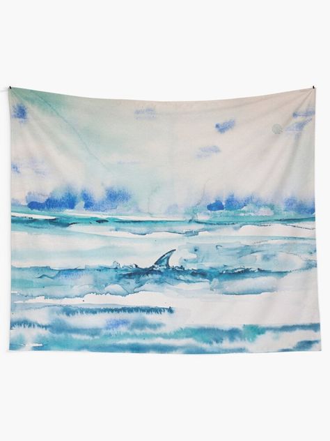 "Shark fin " Tapestry by Kissart | Redbubble Kiss Art, Shark Fin, I'm In Love, Tapestry Design, Wall Art Canvas Prints, Textile Prints, Sharks, Original Watercolor Painting, Original Watercolors